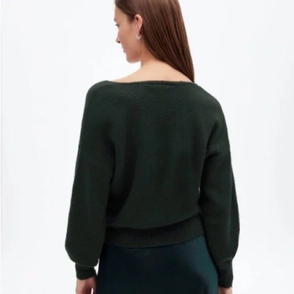 Madewell Wedged V-Neck Sweater In Luxury Forest- Women's Large- Wool - Picture 2 of 10